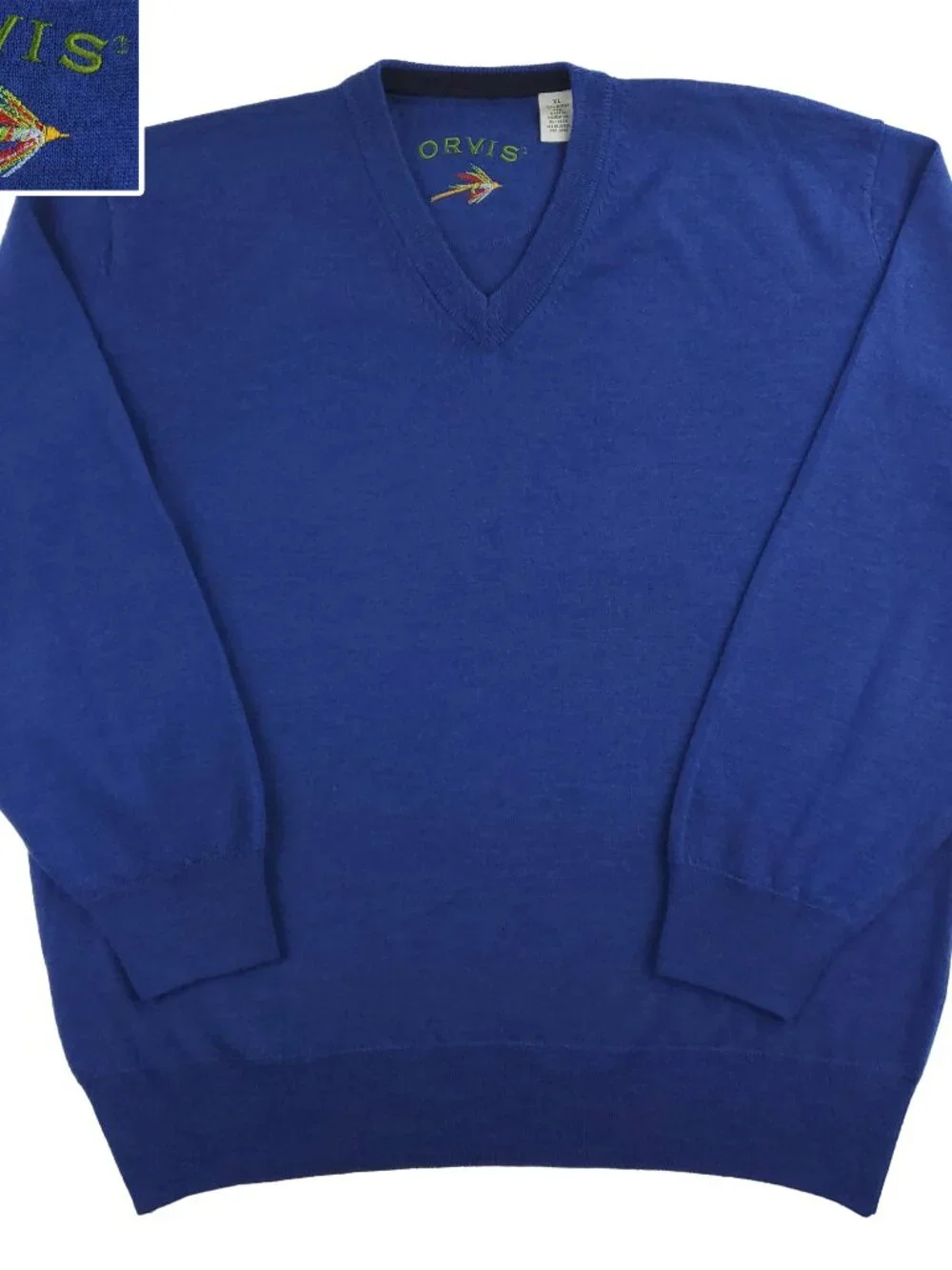 Orvis Sweater 100% Merino Wool Knit V-Neck Fly Fish Lure Men's XL
